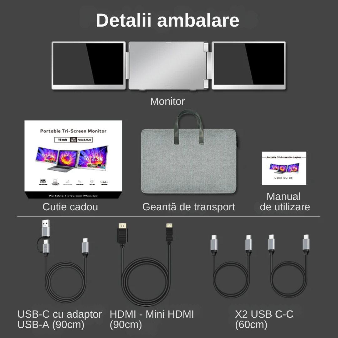 Extensie 2 ecrane laptop 2x16 inch, 2.5K