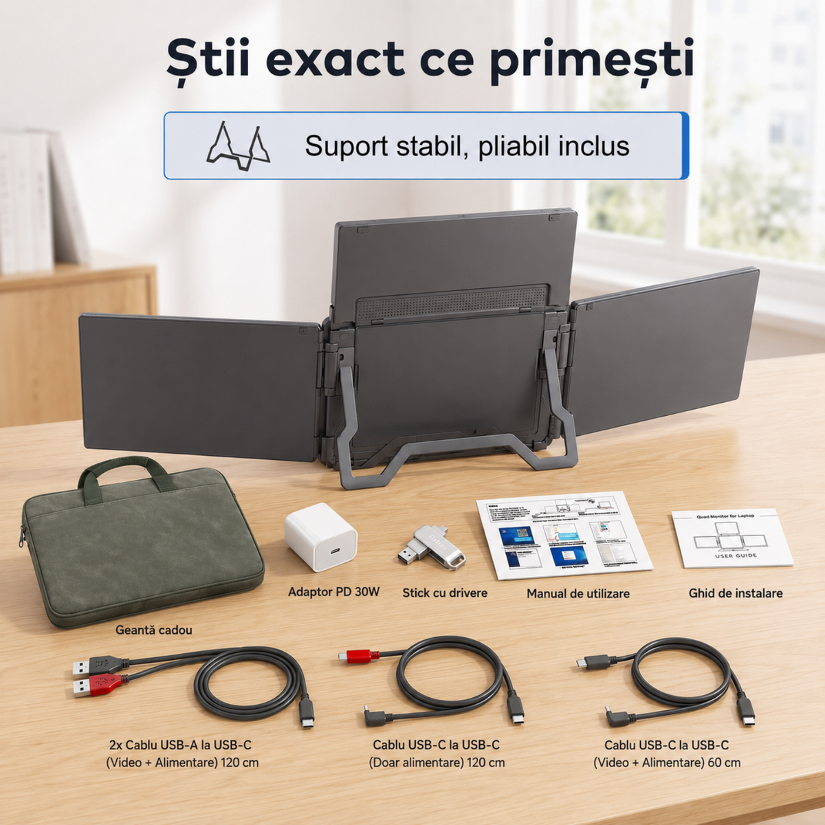 Extensie 3 ecrane laptop 3x15,6 inch, Full HD
