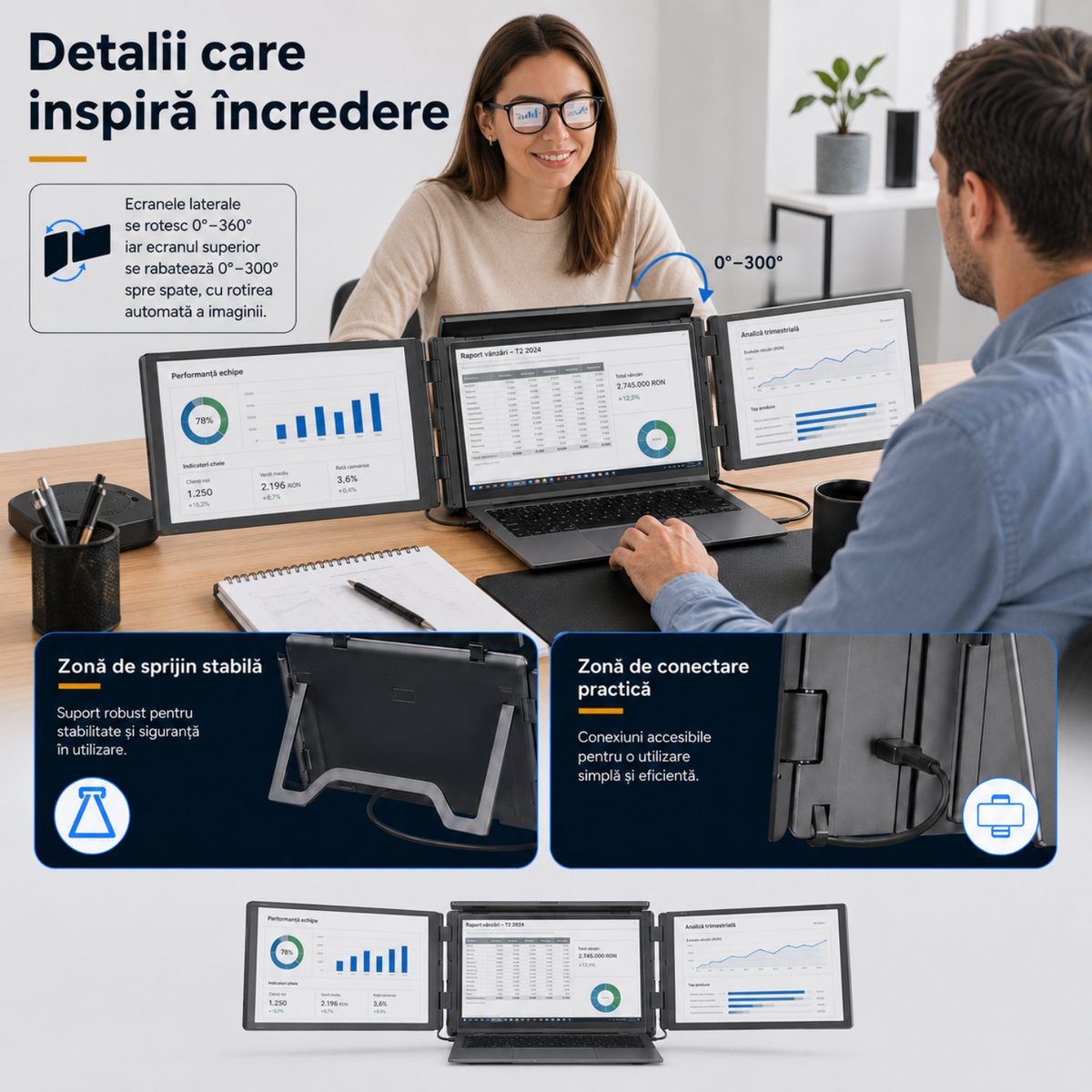 Extensie 3 ecrane laptop 3x18,5 inch, Full HD