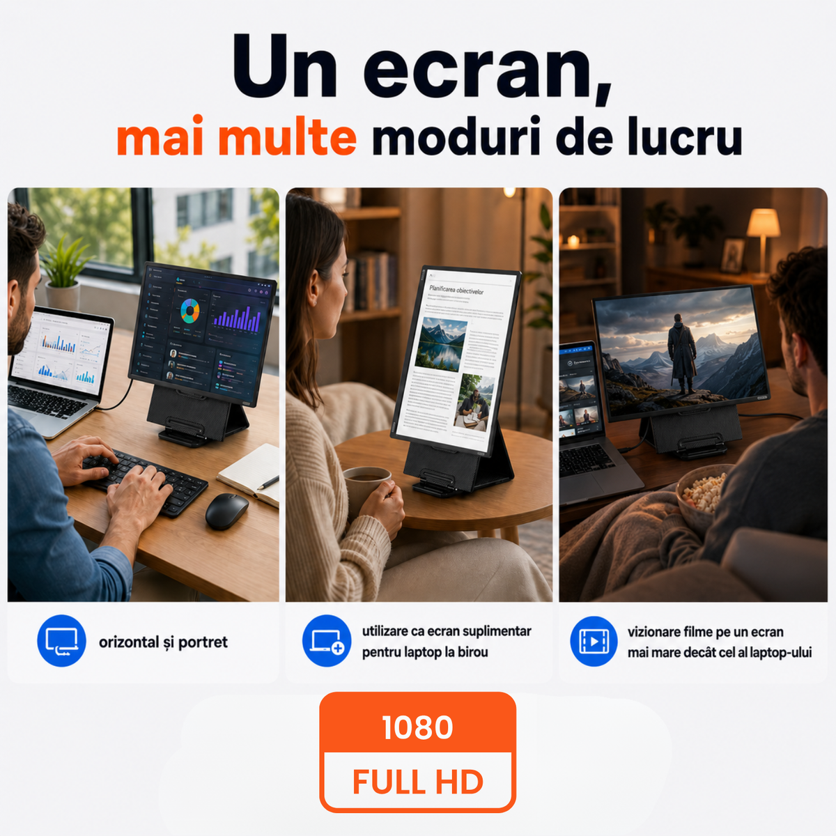 Monitor portabil 23,8 inch Full HD, 100 Hz, boxe integrate