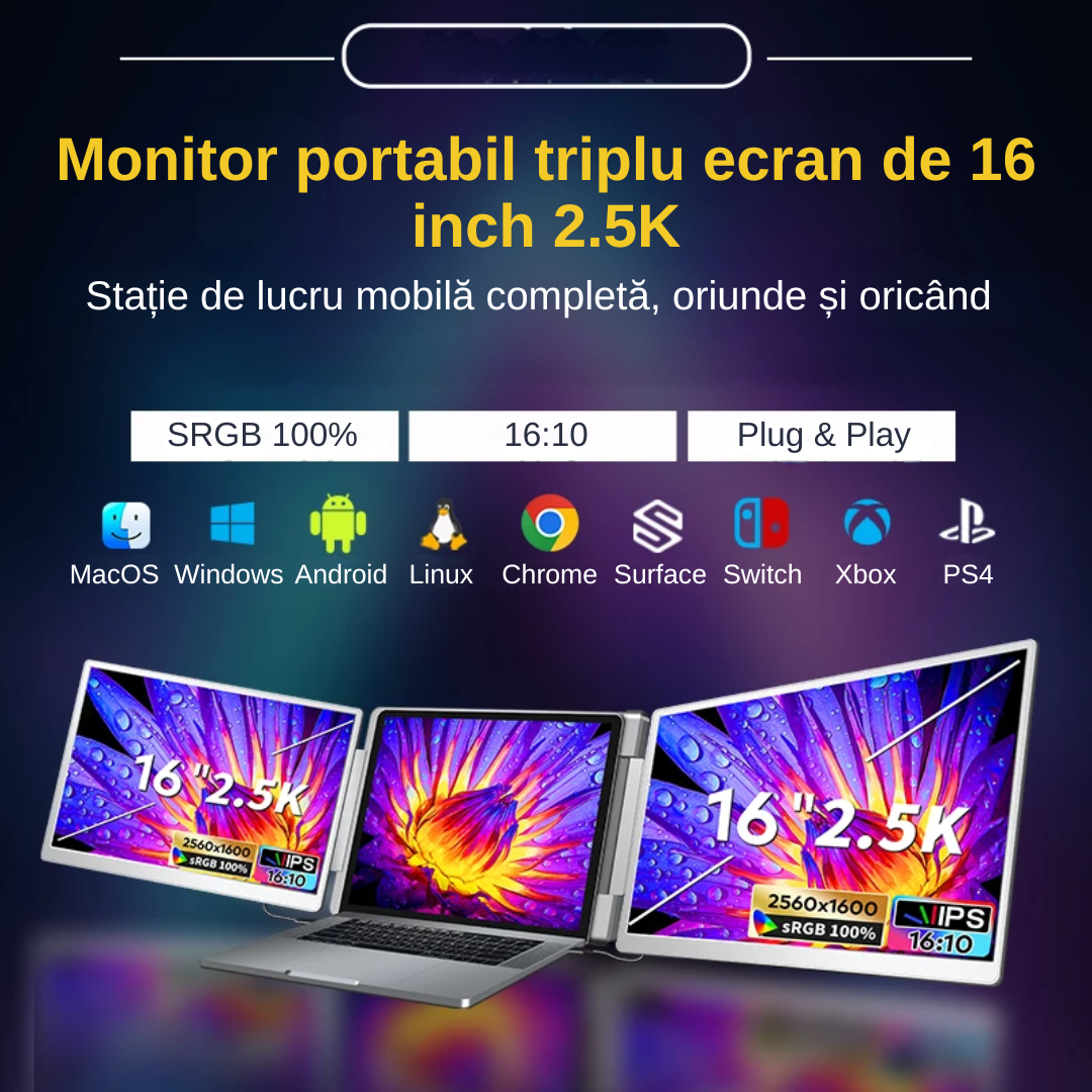 Extensie 2 ecrane laptop 2x16 inch, 2.5K