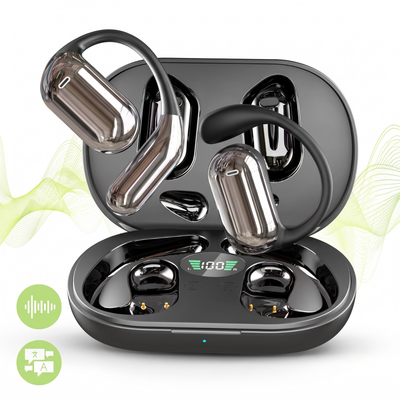 Căști open-ear cu traducere AI în 144 de limbi, display LED, Negru-gri