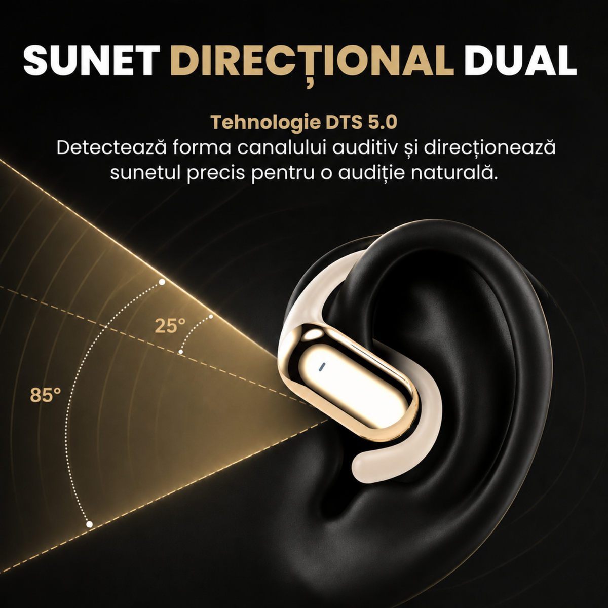 Căști open-ear cu traducere AI în 144 de limbi, display LED, Kaki