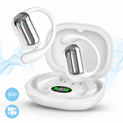 Căști open-ear cu traducere AI în 144 de limbi, display LED, Alb