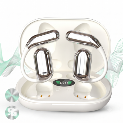 Căști open-ear cu traducere AI în 144 de limbi, display LED, Bej