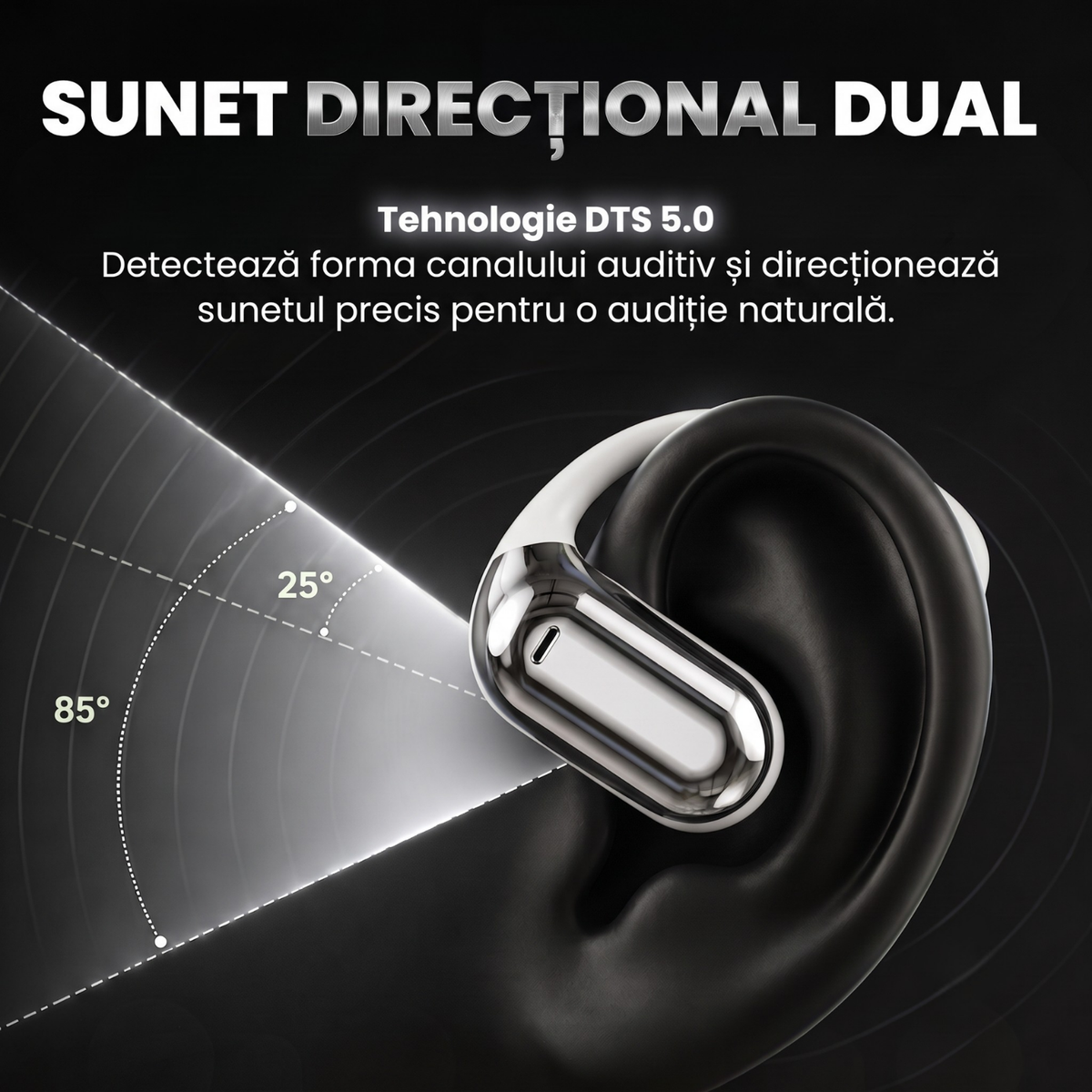 Căști open-ear cu traducere AI în 144 de limbi, display LED, Bej