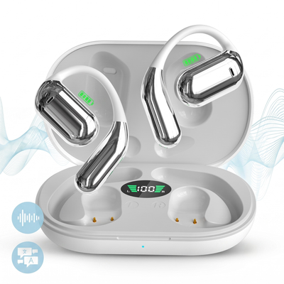 Căști open-ear cu traducere AI în 144 de limbi, display LED, Alb-gri