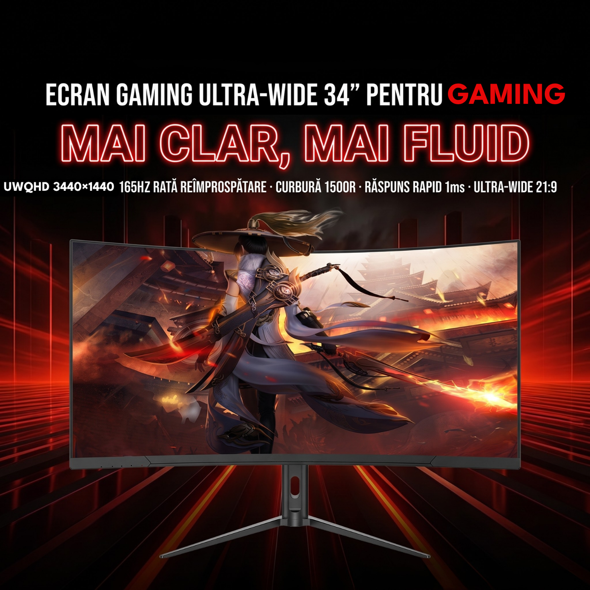 Monitor gaming curbat ultrawide 34 inch UWQHD, 165 Hz