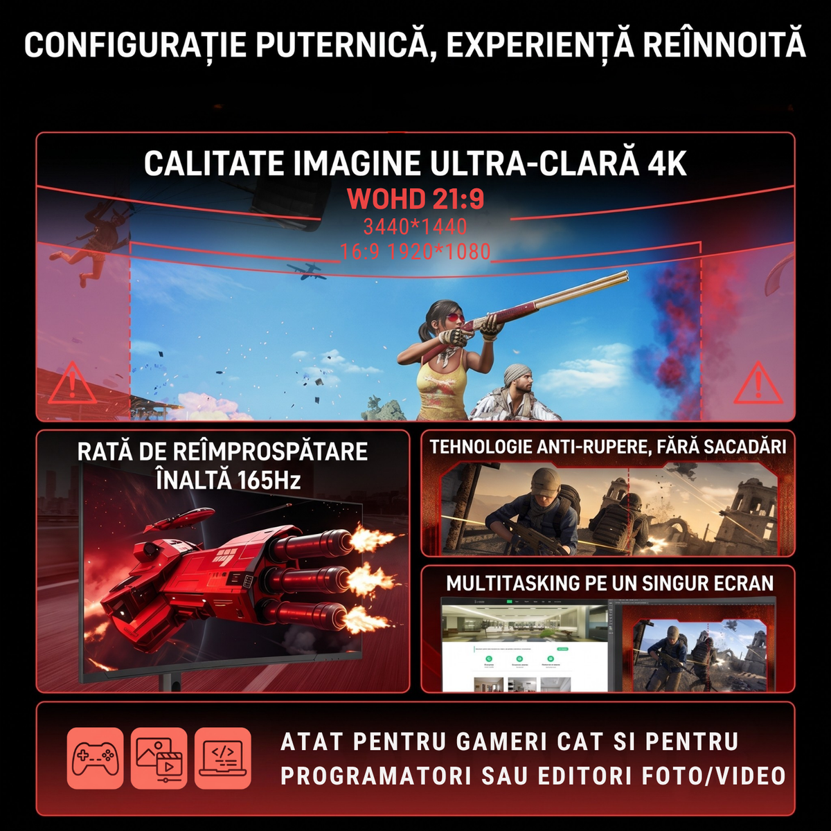 Monitor gaming curbat ultrawide 34 inch UWQHD, 165 Hz