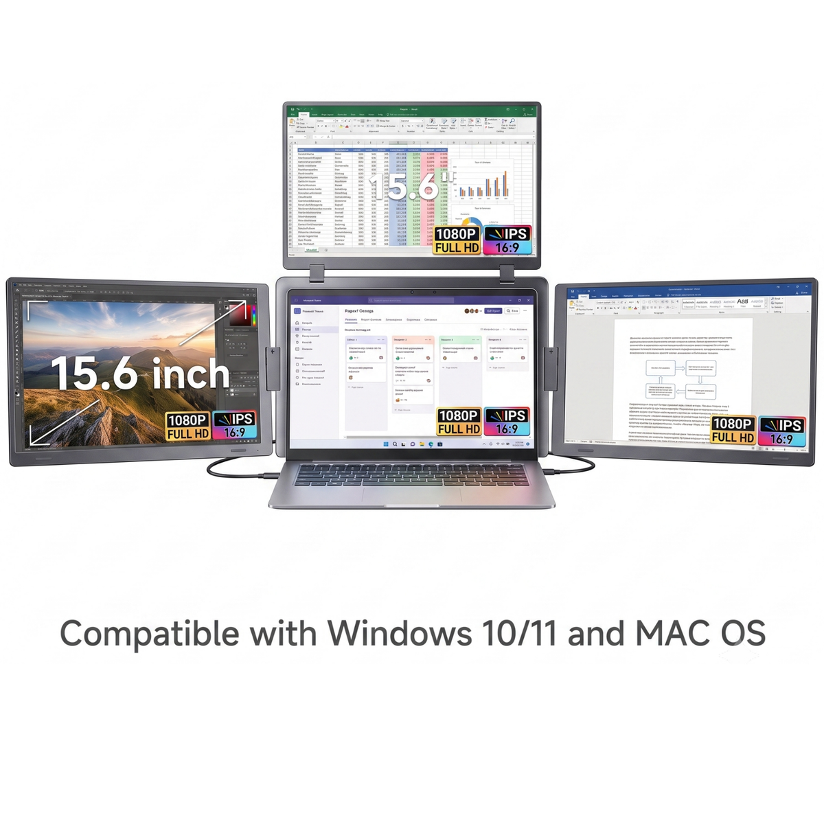 Extensie 3 ecrane laptop 3x15,6 inch, Full HD