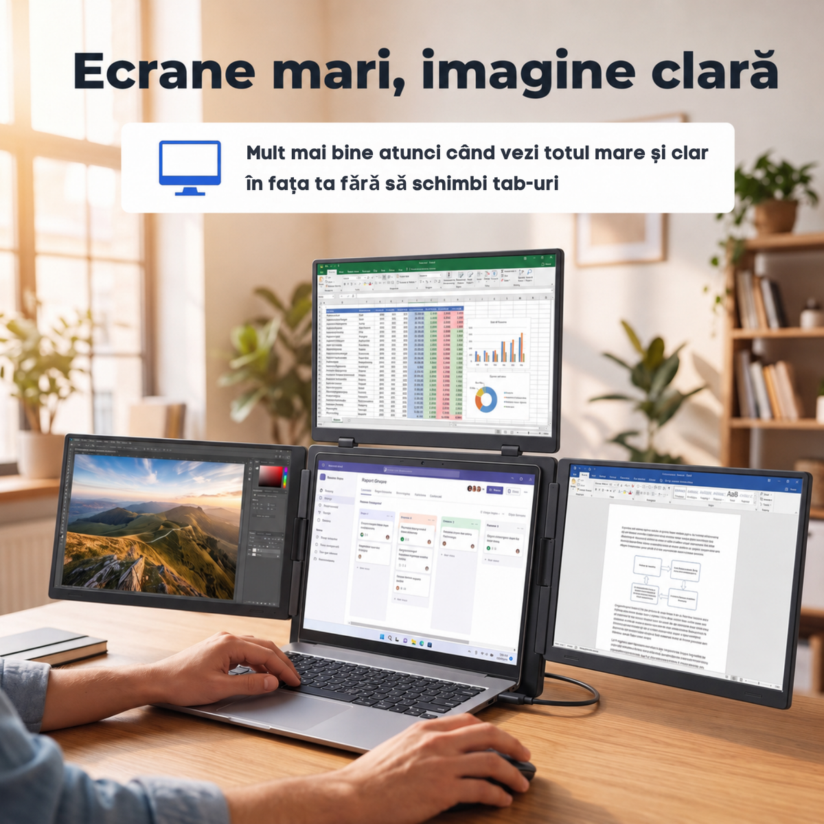 Extensie 3 ecrane laptop 3x15,6 inch, Full HD