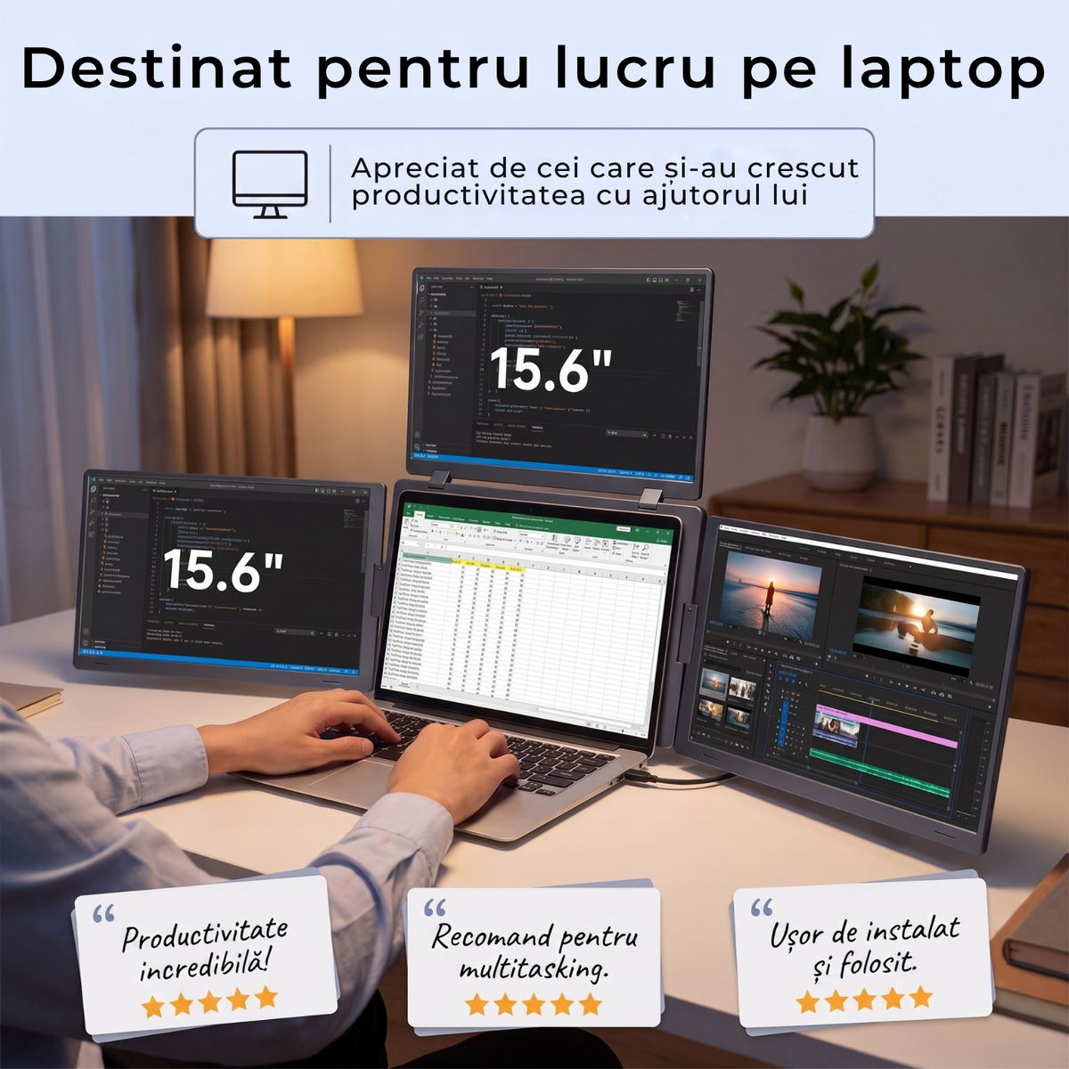 Extensie 3 ecrane laptop 3x15,6 inch, Full HD