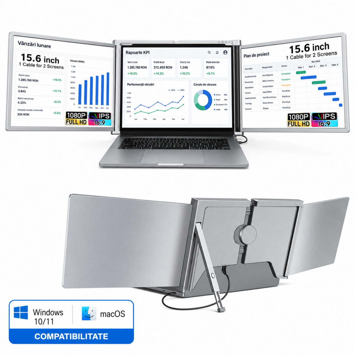 Extensie 2 ecrane laptop 2x15,6 inch, Full HD