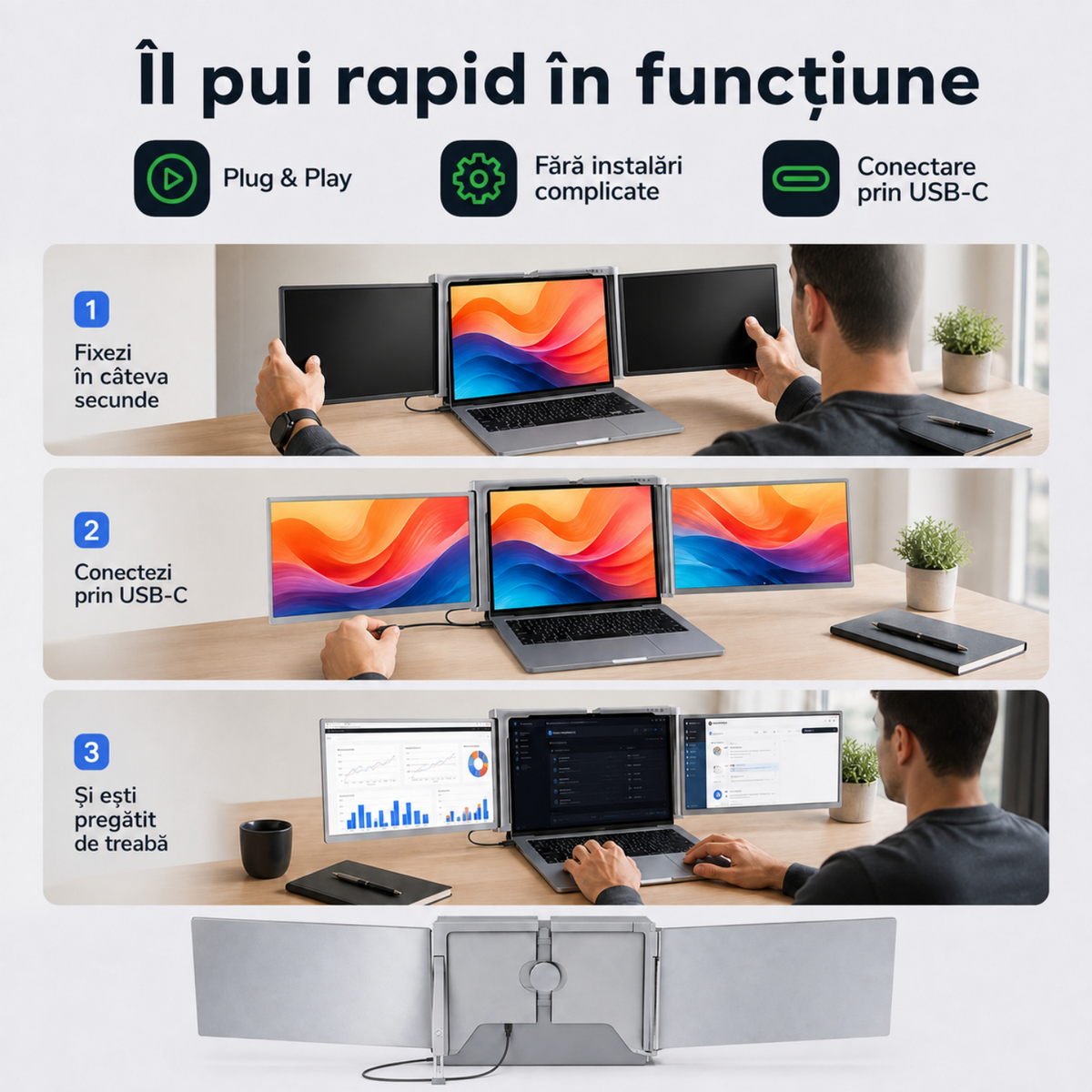 Extensie 2 ecrane laptop 2x15,6 inch, Full HD