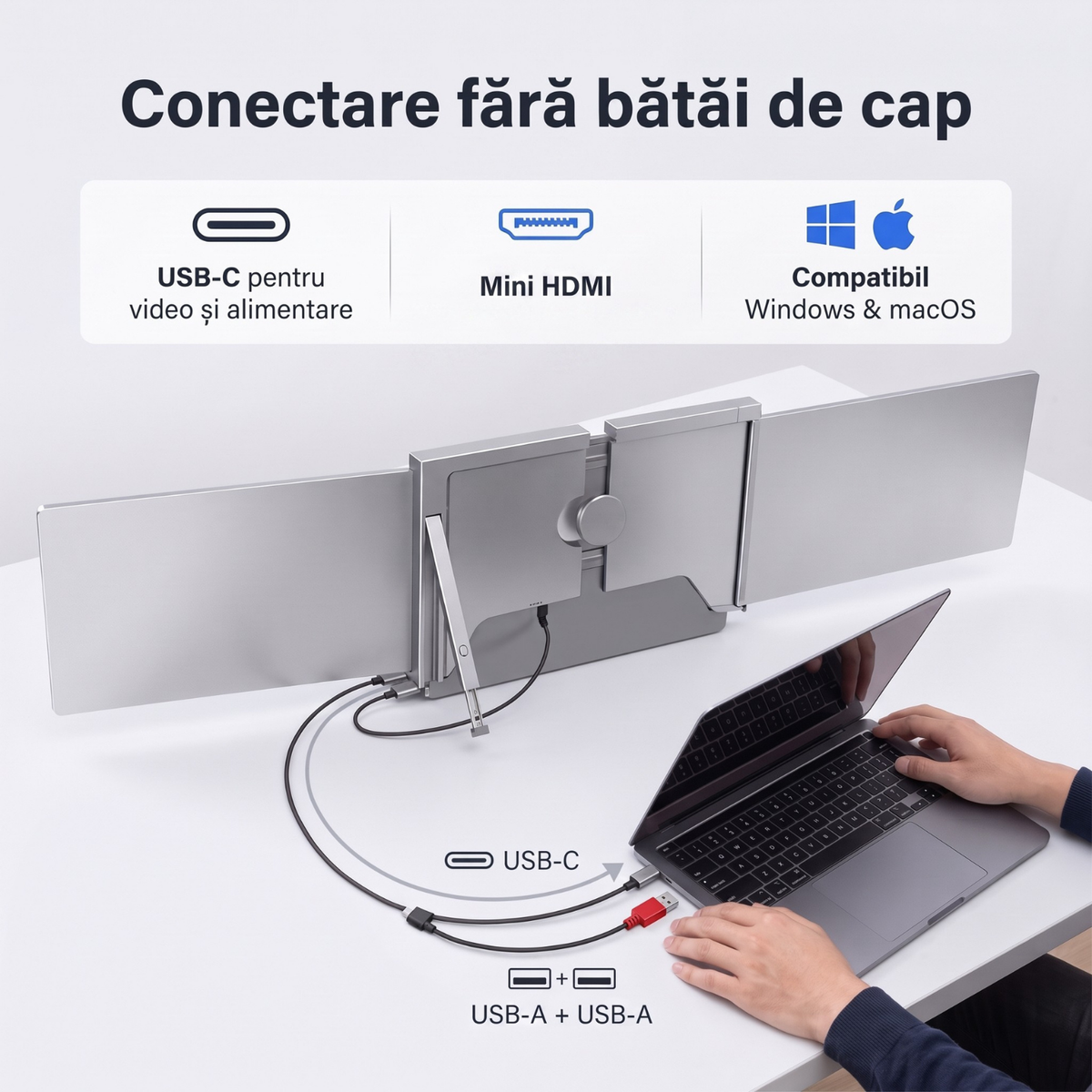 Extensie 2 ecrane laptop 2x15,6 inch, Full HD