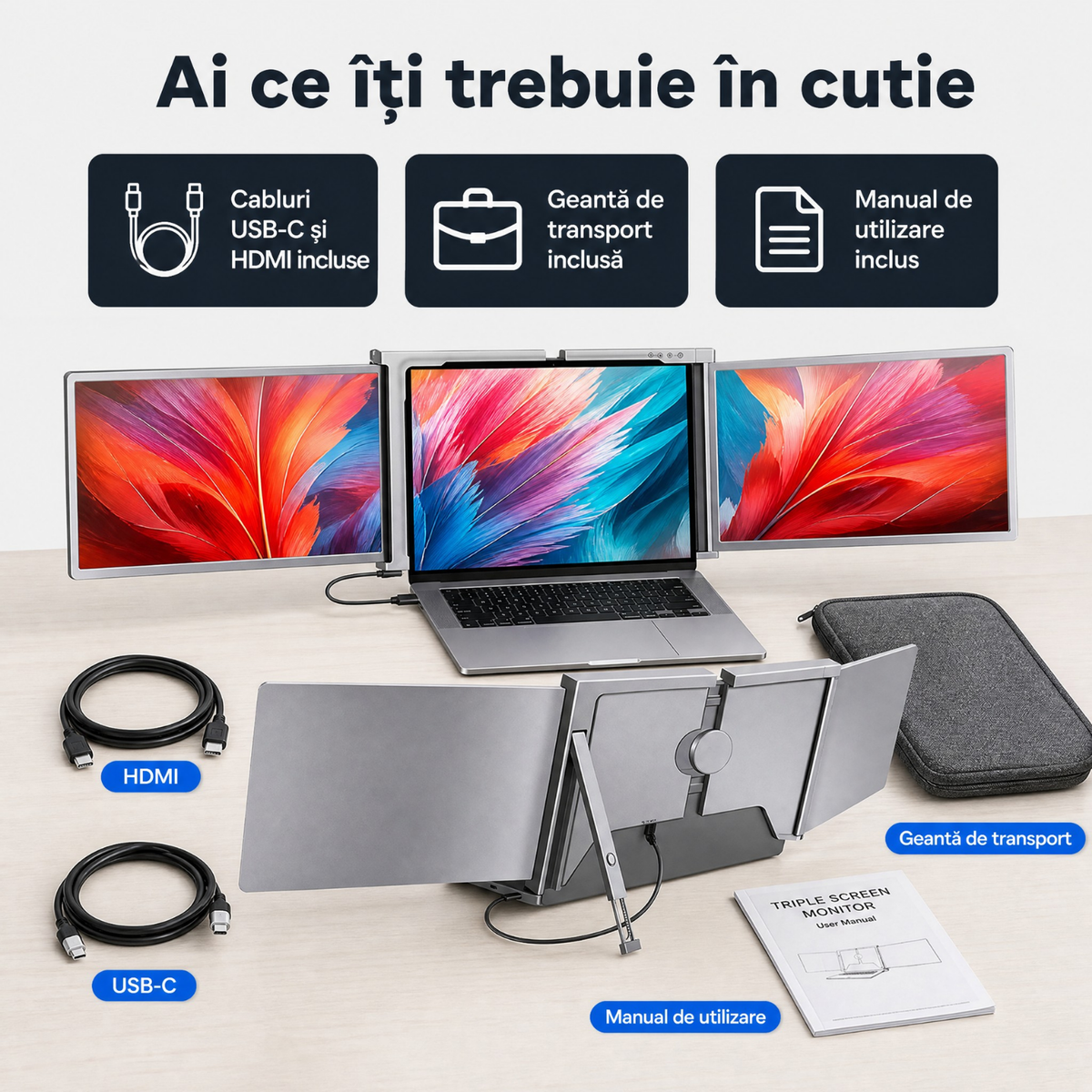 Extensie 2 ecrane laptop 2x15,6 inch, Full HD