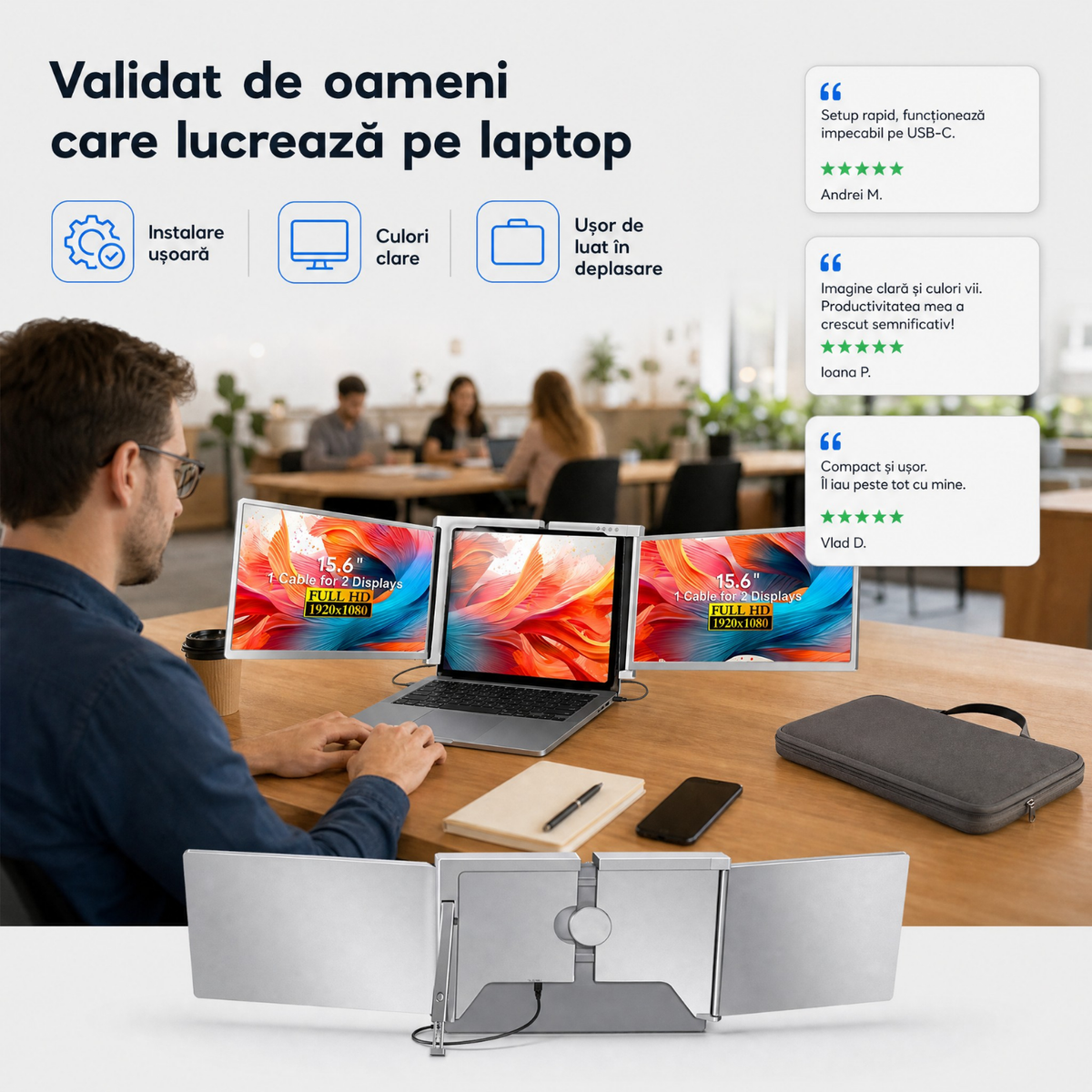 Extensie 2 ecrane laptop 2x15,6 inch, Full HD