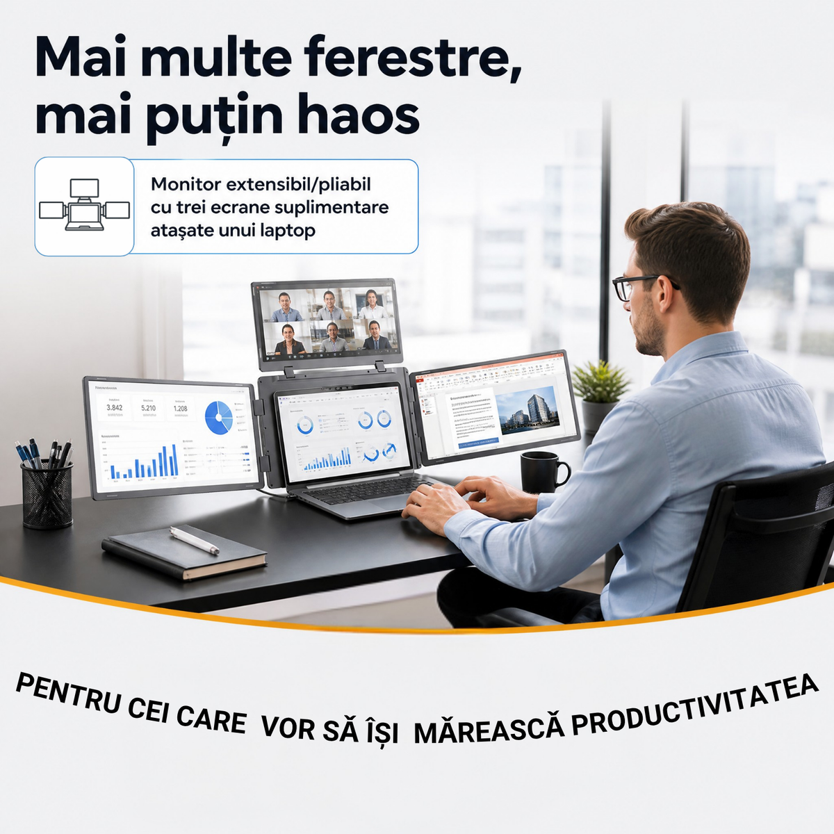 Extensie 3 ecrane laptop 3x18,5 inch, Full HD