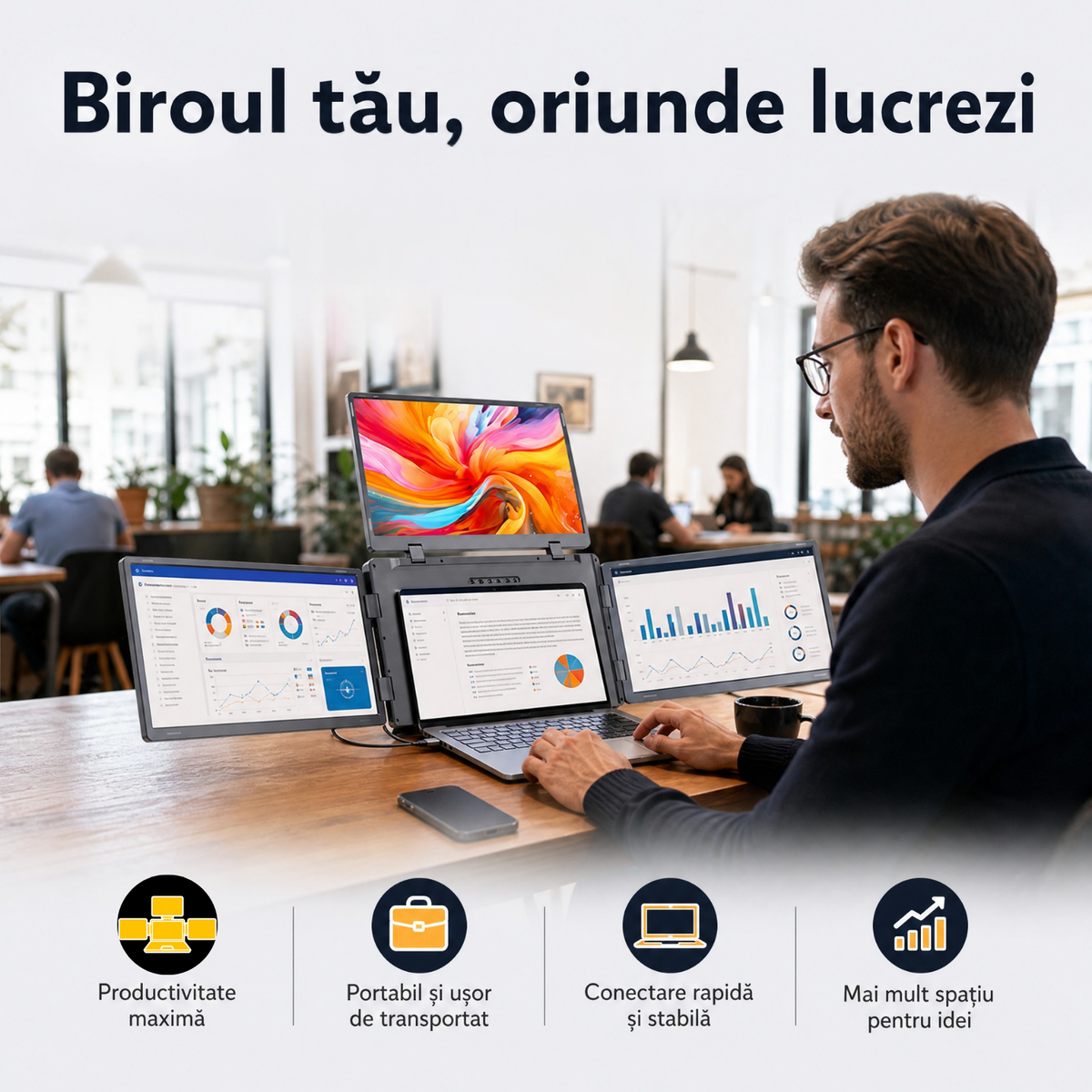 Extensie 3 ecrane laptop 3x18,5 inch, Full HD