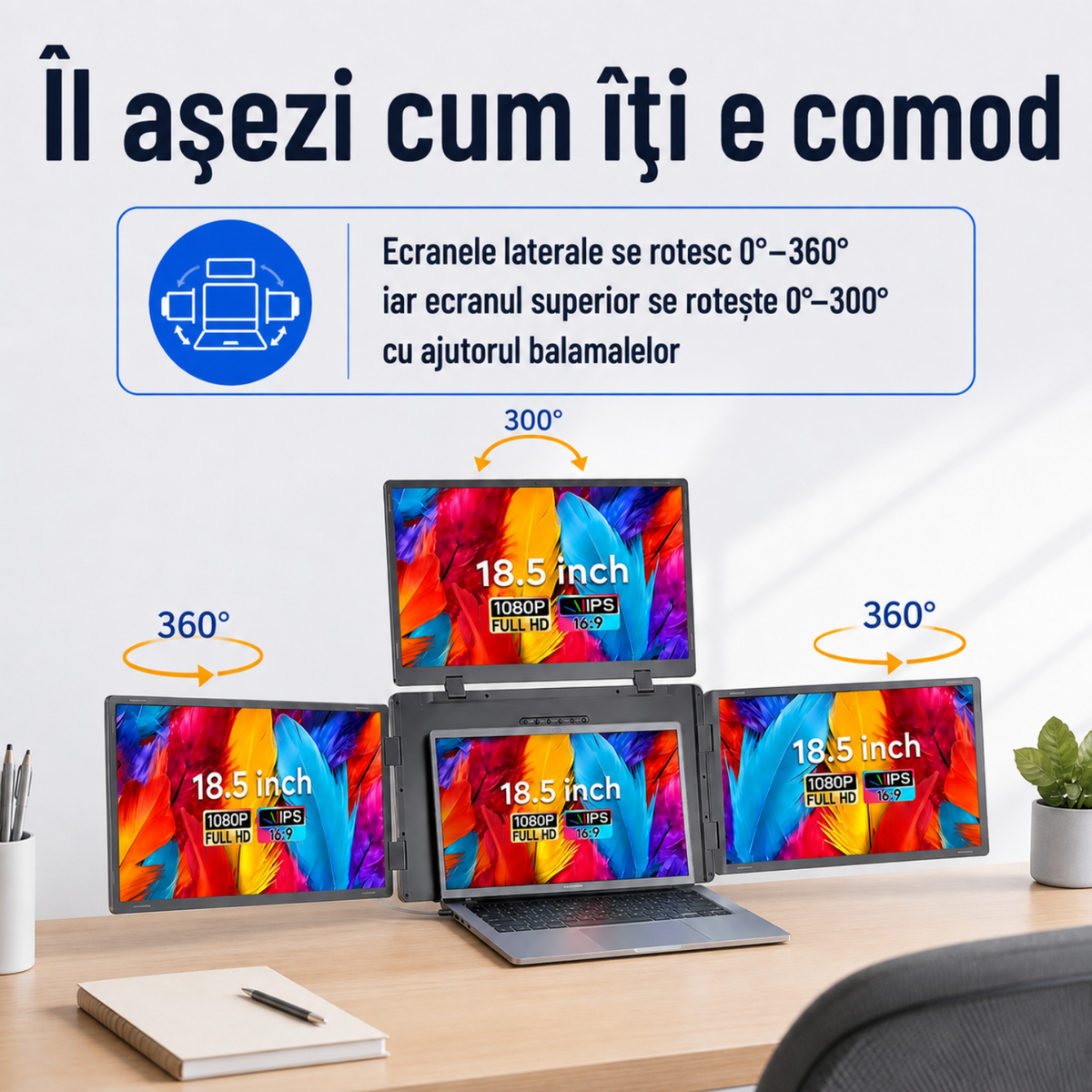 Extensie 3 ecrane laptop 3x18,5 inch, Full HD