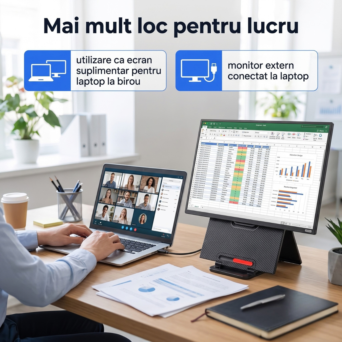 Monitor portabil 23,8 inch Full HD, 100 Hz, boxe integrate