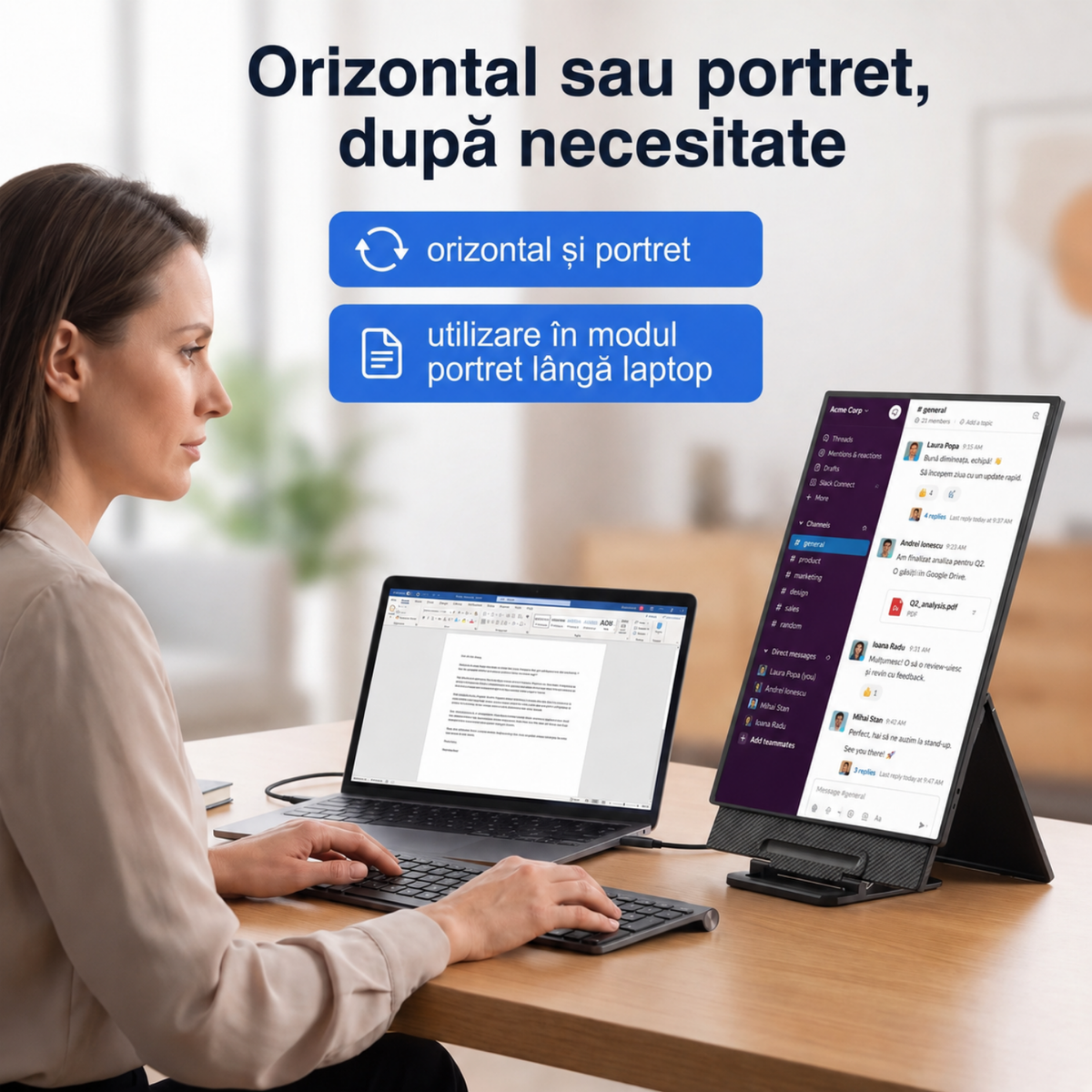 Monitor portabil 23,8 inch Full HD, 100 Hz, boxe integrate
