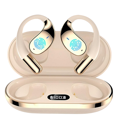 Casti wireless open-ear, traducere AI in timp real, 144 limbi, afisaj digital.  Bej/Negru