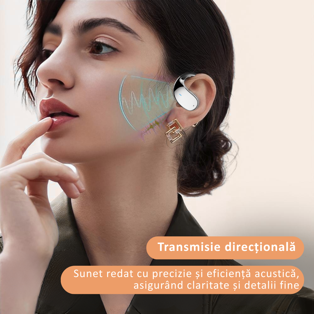 Casti wireless open-ear, traducere AI in timp real, 144 limbi, afisaj digital.  Bej/Negru