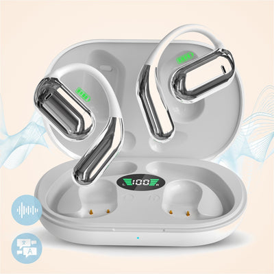 Căști open-ear cu traducere AI în 144 de limbi, display LED, Alb-gri