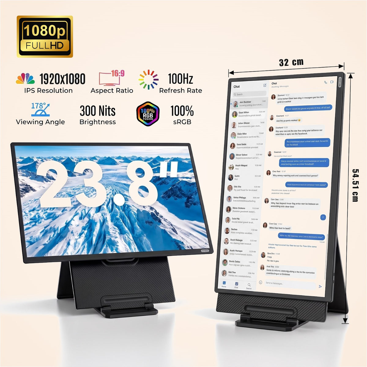 Monitor portabil 23,8 inch Full HD, 100 Hz, boxe integrate