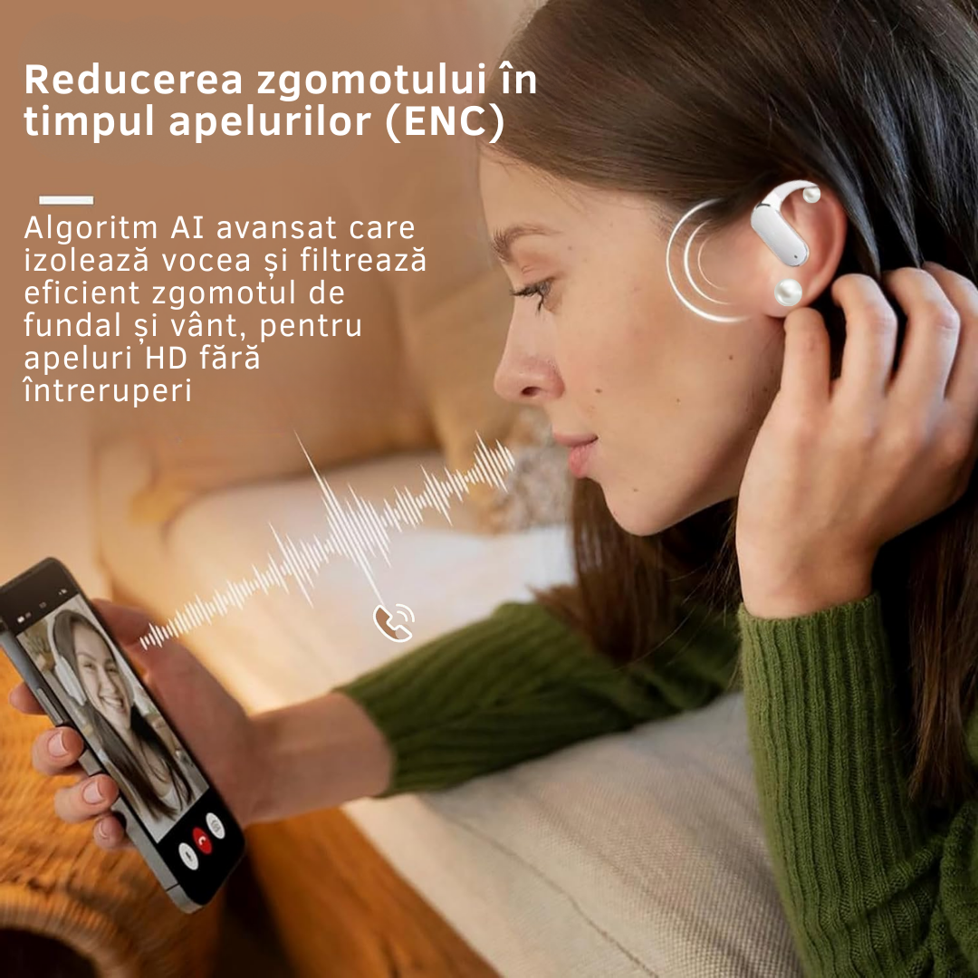 Casti inteligente Bluetooth cu AI si traducator in timp real, Alb/Negru