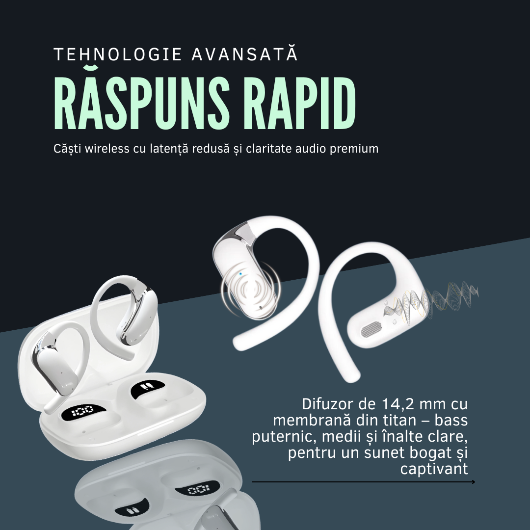 Casti inteligente Bluetooth cu AI si traducator in timp real, Alb/Negru