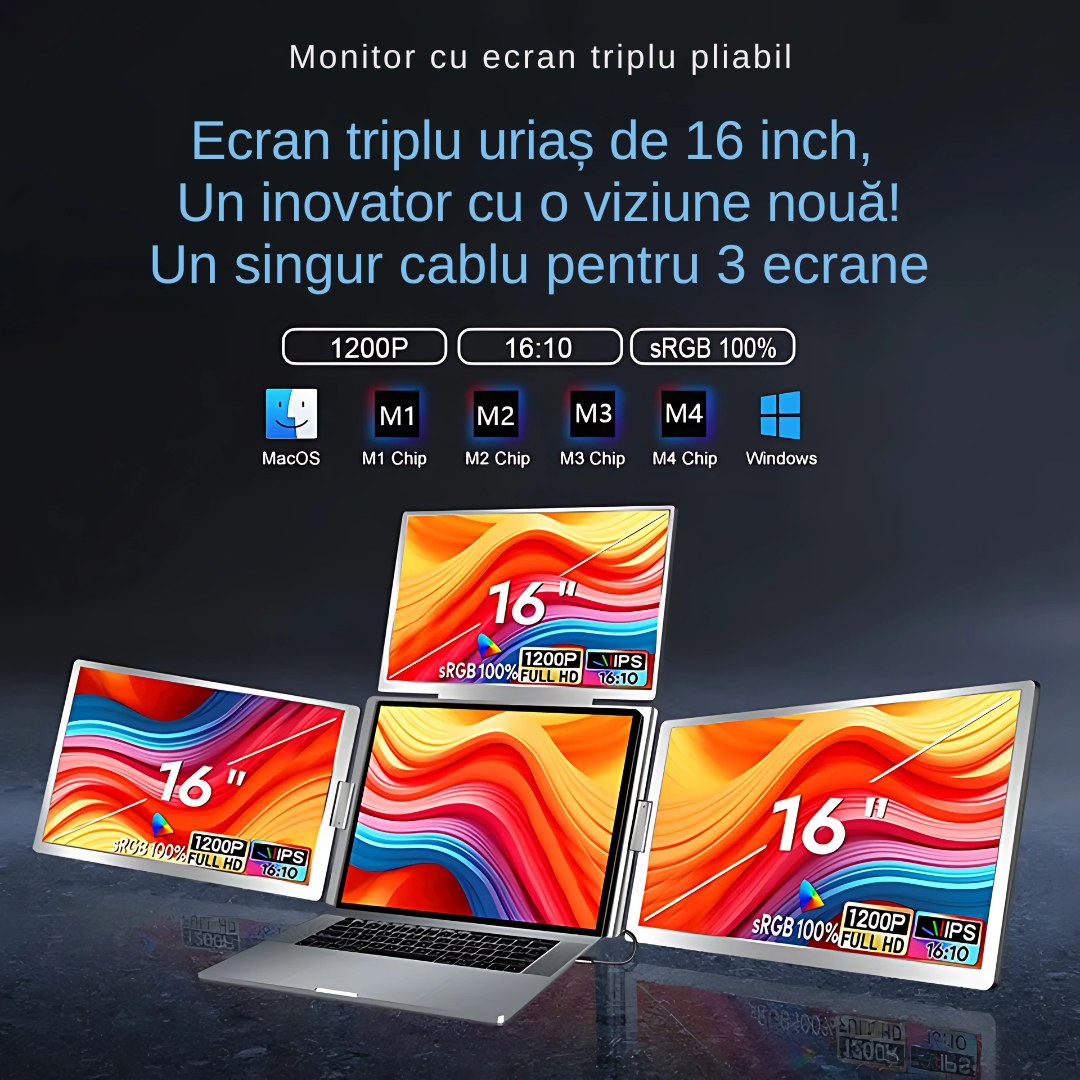 Extensie 3 ecrane laptop 3x16 inch, Full HD