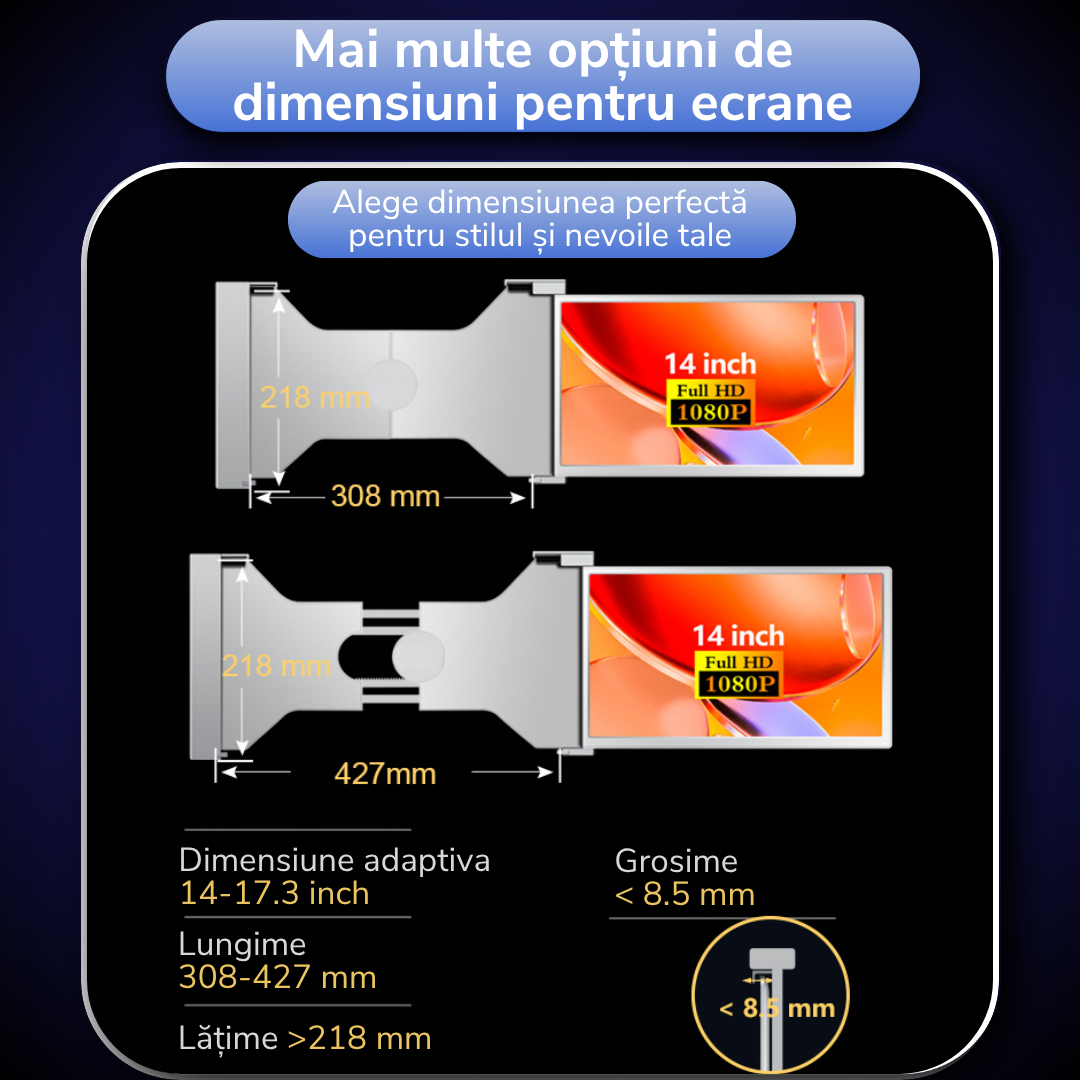 Monitor extensibil, portabil, pentru laptop, 14 inch