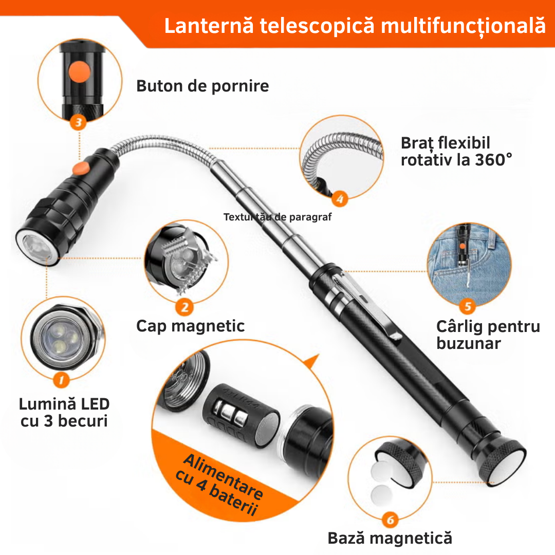 Lanterna telescopica LED multifunctionala